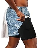 PJ PAUL JONES Herren 2-in-1 Lauf-Shorts Tie Dye Gym Athletic Workout Shorts - Blau - 52