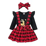 Baby Weihnachten Kleidung Set Neugeborenen Baby Mädchen Outfit T-Shirt Strampler Top Röcke Hosen mit Stirnband Babykleidung Kleinkinder Kleid Stirnband Kleidung 3 Stück (Schwarz, 9-12 Months)