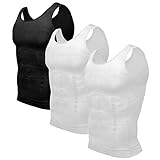 Odoland Herren Bauchweg Body Shaper Kompressionsshirt Unterhemden Tank Tops 3er Pack, Size M, (Schwarz/Weiß/Weiß)
