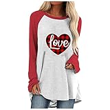 Damen T-Shirt Langarm Pullover Locker Langarmshirt Oberteil Tunika Langarm Tshirt Tops Longshirt Damen Langarm Lässig Oberteile Rundhals Long Bluse(rot,S)