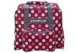 SEMPLIX Overlocktasche/Coverlocktasche Polka Dots, Groß, Stabil, für Transport/Aufbewahrung Aller gängiger Maschinen, Beere/Rosa 44x38x33