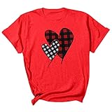 Basic Damen T-Shirts Mit O-Ausschnitt Kurzarm Lässiges Süßes Feiertagshemd Bedrucktes Hemd Damenmode Couple Shirts Kurzarm Valentinstag Blouse Valentine'S Day Oberteile S