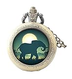 Taschenuhr mit einsamem Elefant auf dem Mond, Silhouette Hintergrund, geheimnisvolle Glas-T