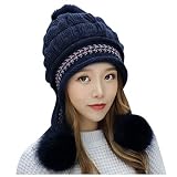 Niuyy Winter Mütze Wintermütze Strick-Mütze Bommelmütze gefüttert Fleece Mütze Einfarbig Herbst Wintermütze Slouch Strick Beanie Mütze Modemü