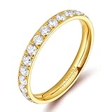 Zakk Eternity Ring 3mm Damen Ewigkeitsringe Titan Verlobungsringe Eheringe Trauringe Memoirering mit Zirkonia Silber Gold Rosegold（Gelbgold, 63 (20.1)）
