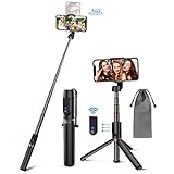 Selfie Stick Stativ Bluetooth 3 in 1 Selfiestick Selfie Stange Stab mit abnehmbar Fernbedienung Aluminium Telekopstange Stand für Android iOS (4-6.5 Zoll)