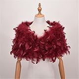 Pokem&Hent Damen Pelz Cape Bluse Hochzeit Shrug Shawl Bluse Weinrote Feder 120X 25