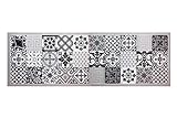 HOMEFACTO:RI Küchenläufer Brücke Läufer Kachel Fliesen Mosaik grau | Anti-Rutsch Waschbar, Größe:ca. 45 x 145 cm, Designs:Mosaik | grau schw