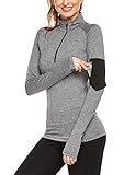 ADOME Sportshirt Damen Langarm Laufshirt Sporttop Atmungsaktiv Sports Shirt Trainingsshirt Yoga Funktionsshirt mit Daumenlöcher und Reiß