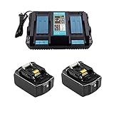 Ersatz 4A DC18RD Doppel-Ladegerät mit 2X Akku 18V 5.0Ah für Makita Rasenmäher DLM380Z DLM431Z Kettensäge DUC353Z Gebläse DUB362Z DUB361Z Staubsauger DCL180Z Winkelschleifer DGA511Z B