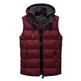 Slim Hoodie Steppweste Herren Outdoor ärmellose Weste Jacke Winter Bodywarmer Einfarbig Trendy Mode mit Kapuze Abnehmbare Weste Steppjacke Reißverschluss Sport Daunenweste Zip Wärme Kapuzenw