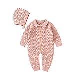 Yoxiya Neugeborenes Baby Jungen Mädchen Strick Overall Langarm Pullover Button Down Strampler Einfarbig Body mit Hut Herbst Winter (Pink, 3-6 Months)