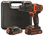 Black+Decker 2-Gang Akku-Schlagbohrschrauber BDCHD18KB – Schlagbohrmaschine mit 2-Gang-Vollmetallgetriebe & LED-Licht zum Schrauben, Bohren & Schlagbohren – 1 x Schlagbohrer Li-Ion 18 V + 2 Akk