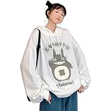 Apoos Damen-Kapuzenpullover, 3D, langärmelig, Kordelzug, Pullover mit Tasche, Totoro, lockere Stickerei, Frühling und Herbst, Weiß, XXL