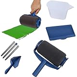 Retoo Farbroller Set 7 Stück mit Tank für tropffreies Streichen, Paint Runner mit mit Teleskopstab und Eckenstreicher, Multifunktionale Haus Malerset, Farbroller-Maler-Set, Malerrolle, Farbwalze, B
