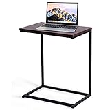 COSTWAY Beistelltisch Laptoptisch Sofatisch Notebooktisch Pflegetisch Ablagetisch Metall + Holz 55x35x65cm (braun)