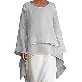 Damen Beiläufig Casual Top aus Baumwolle und Leinen mit Blume Drucken, V-Ausschnitt Sweatshirt Hemd Einfarbig Langarm Pullover Bluse Long Tail Top Oversized Sweatshirt Plus Size Lose Ob