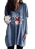 Yming Damen Casual Pullover Langarm Sweatshirts Winter Weihnachtspullover Weihnachtsmann Blau XL
