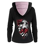 VICIKON Halloween Kostüm Damen, Halloween Damen Langarmshirt,Vintage Sweater,Einfarbig Lange T-Shirt,Wärmhoodie Damenmode Schmetterling Totenkopf Print Hoodie Sweatshirt Tops Sw