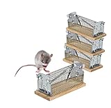 BigDean 4er Set Lebendfalle für Mäuse & kleine Ratten - Tierfreundliche Version 2.0 mit Schwanzschutz - Draht-Kastenfalle aus Metall & Holz - Mäusefalle Lebend Mausefalle R