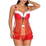 Dessous Damen Sexy unterwäsche, Damen Weihnachten Unterwäsche Nachtkleid Sling Kleider Sexy Negligee Spitze Dessous Kleid Reizwäsche Rock Sleepwear Nachthemd Lingerie mit Sinnlichem Plü