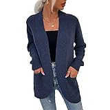 ZFQQZXC Herbst und Winter Damen lässige einfarbige Taschensaum Gebogene Strickpulloverjack