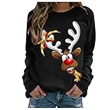 Damen Weihnachten Pullover Winter Oberteile Sweatshirt Langarm Santa Rentier Schneemann Gedruckt Frauen Rundhals Lässig Tuniken Elegant Tops T-Shirt Weihnachtskostüm Weihnachtspulli Freizeit B