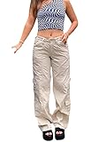 DELIMALI Y2K Damen-Grunge-Baggy Jeans Harajuku Fairycore süße Cargohose Streetwear Casual Denim Hose, beige, S