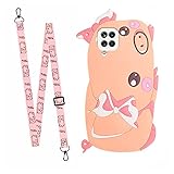 Leton-IT 3D Karikatur Hülle Samsung Galaxy A12 Weich Silikon Handyhülle für Samsung Galaxy A12 Schutzhülle mit Schlüsselband Rucksackgurt Case für Mädchen Teenager Kinder Schw