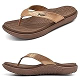 jiajiale Flip Flops Damen Mode Orthopädische Leder Stoff Leicht Zehentrenner Frauen Bequeme Yoga Fußbett Badelatschen Sommer Strand Rutschfest Feste Gummi Sohle Braun 41