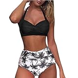 Triangel Bikini Damen Drucken Frauen Sexy Bandage Criss Cross Niedrigtaile Triangle-Bikini Badehose Tie-Up Gepolstert Badebekleidung Badeanzüge Beachwear Top Sportliche Große Größen 2 TLG