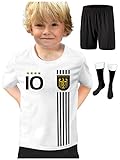 DE FANSHOP Deutschland Trikot mit Hose & GRATIS Wunschname + Nummer #D5 2021 2022 EM/WM Weiss - Geschenk für Kinder Jungen Baby Fußball T-Shirt p