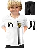 DE FANSHOP Deutschland Trikot mit Hose & GRATIS Wunschname + Nummer #D5 2021 2022 EM/WM Weiss - Geschenk für Kinder Jungen Baby Fußball T-Shirt p