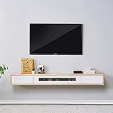 DRAGDS Wandmontierte Tv-Medienkonsole Floating Tv-Schrank Media-Konsole Mit Schubladen Und Tür, Hängenden Gaming-Konsoleno-Video-Schreibtisch Holz-Tv-Stand Für Wohnzimmer Büro,a,L140 * W24 * H20C