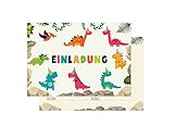 Friendly Fox Einladung Dino - 12 Einladungskarten Dinosaurier zum Kindergeburtstag Junge Mädchen - Dinoparty - Geburtstagskarte Dino STEINZEIT