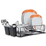Sevenler Abtropfgestell Edelstahl - Geschirr Abtropfkorb Schwarz - Abtropfständer - Abtropfschale - Geschirrständer - Geschirrabtropfkorb (Schwarz)