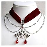 liulishop Halloween-Lieferungen Roter Samt Choker Fledermaus Halskette Victorian Wunderschöne Punk Gothic Vampir Schmuck Mode Party Frauen Charme Halloween-Requisiten. (Metal Color : A)