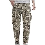 Aena Ray Herren Camouflage Cargohose mit 6 Taschen Reißverschluss Baumwolle Jogger Cargo Hose Männer Hose Arbeitshose Freizeit-Hose Jogginghose (Khaki, Größen No:34)