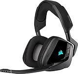 Corsair Void Elite RGB Wireless Gaming Headset (7.1 Surround Sound, Ultraniedrige Latenz, 12 Meter Reichweite, Omnidirektionales Mikrofon, iCUE RGB-Beleuchtung, für PC und PS4) carbon, Schw