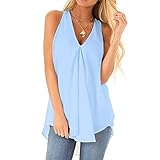 Tank Top Damen T-Shirts Sexy Komfortabel Sommer V Ausschnitt Einfarbig Damen Bluse Chic Falten Unregelmäßiger Saum Ärmellos Design Täglich Lässig All-Match Damen Chiffon Hemd B-Light Blue S