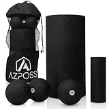 AZPOSS Faszien-Set 4er Set mit Faszienrolle Wirbelsäule Massagerolle Foam Roller + Duoball + Faszienball + Mini-Rolle – Inkl. Tragetasche – Hohe Qualität – G