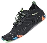 Putu Badeschuhe Unisex Rutschfeste Schnell Trocknend Strandschuhe Aquaschuhe Schwimmschuhe Gymnastiksschuhe für Damen Herren (43 EU, Schwarz)