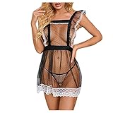 GBEN Damen Sexy Dessous Negligee Mesh Kleid Reizwäsche Erotik Strapse Unterwäsche Erotische Babydoll Fischernetzt Minikleid mit Panty Nachtwäsche Pyjamas Lingerie Body