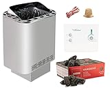 Sentiotec Nordex Saunaofen 9 kW mit Saunasteuerung K1 time4wellness für die finnische Sauna und 20kg S