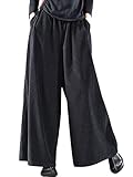 Bigassets Damen Elastische Taille Baumwolle Cordhose Weite Bein Hose Style 2 Black