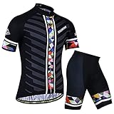 Herren Radfahren Jersey Set Fahrrad Kurzarm Set Schnelltisch Atmungsaktives Hemd + 3D Kissen Shorts Triathlon Anzug (Color : 054Black, Size : Small)
