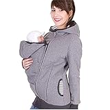 PYTRMHI 2In1 Tragejacke Kängurujacke Für Mama Und Baby, Schwangere Mit Känguru Pullover Hoodie Mit Babyeinsatz,Grau,M