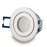 LED Einbaustrahler Silber rund 3W warmweiß IP-44 230V – GU11 Strahler für Bad und Außen-Bereich – Ø40mm Bohrloch Badezimmer Sauna Dusche Einbau-Spot Einb