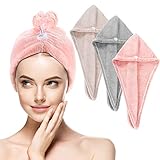 Buluri Turban Handtuch, 3 Stück Mikrofaser-Haartuchwickel Superabsorbierender Schnell Trocknender Haarturban mit Knopfdesig