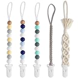 5 x Baby-Schnuller-Clips für Neugeborene, Schnullerkette, passend für alle Schnuller, Schnuller-Halter, geflochtenes Baumwollseil, Silikon-Perlen, Essentials für Babyparty, Geburtstagsgeschenk